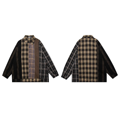 Camisa Casual de Cuadros Patchwork Retro para Hombre - Image 14