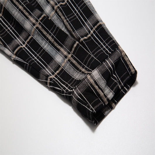 Camisa Casual de Cuadros Patchwork Retro para Hombre - Image 16