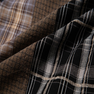 Camisa Casual de Cuadros Patchwork Retro para Hombre - Image 17