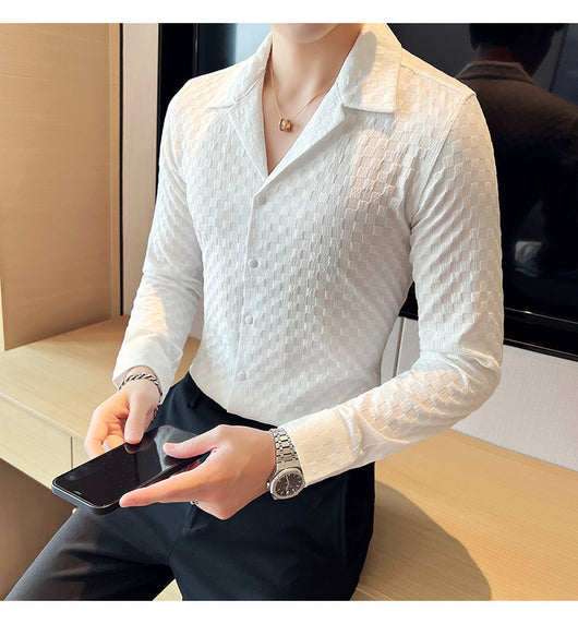 Camisa Casual de Manga Larga con Cuello Cubano - Image 38