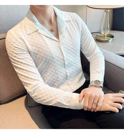 Camisa Casual de Manga Larga con Cuello Cubano - Image 40