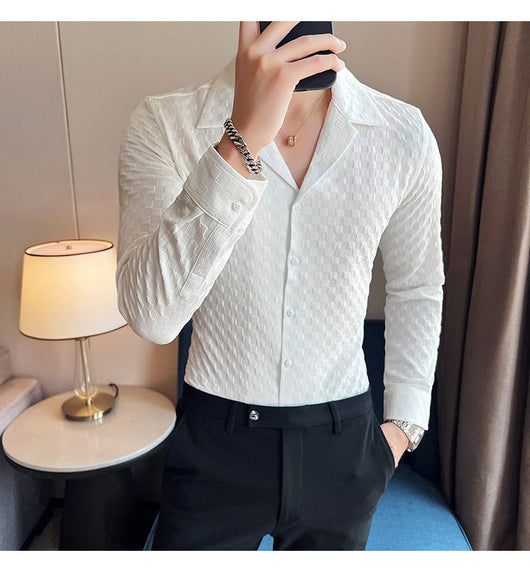Camisa Casual de Manga Larga con Cuello Cubano - Image 41