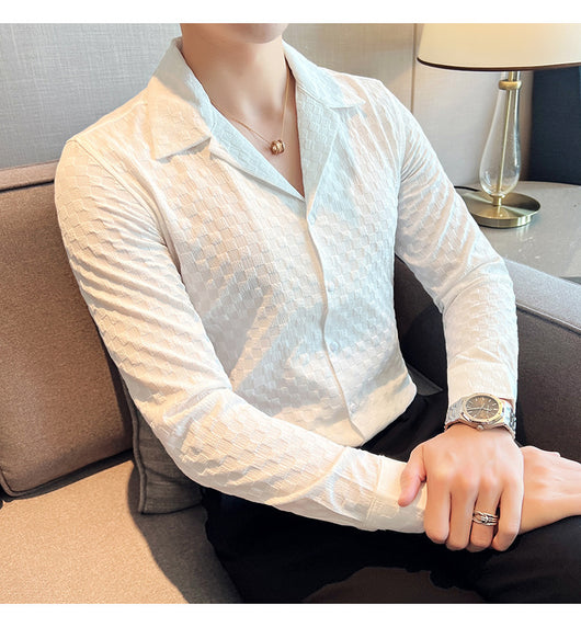 Camisa Casual de Manga Larga con Cuello Cubano - Image 49