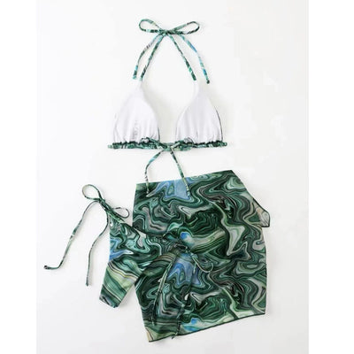 Conjunto de Traje de Baño Bikini Tres Piezas con Falda de Gasa Teñida - Image 9