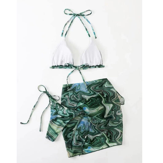 Conjunto de Traje de Baño Bikini Tres Piezas con Falda de Gasa Teñida - Image 9