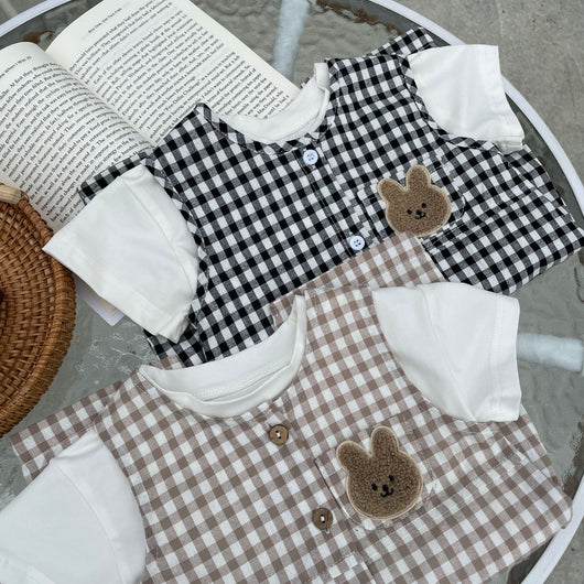 Enterizo Fresco sin Mangas para Bebé Niño - Diseño Cuadrille con Osito en el Pecho - Image 26