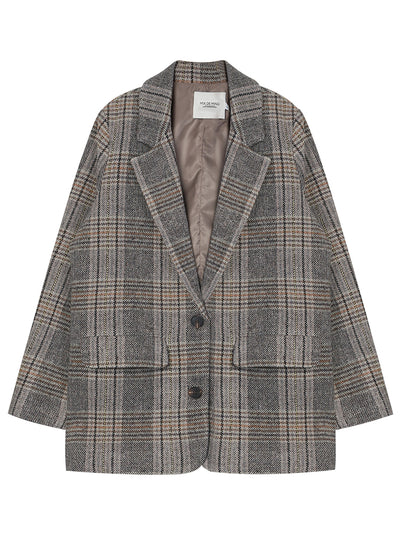 Blazer de Cuadros de Lana para Mujer - Abrigo Corto Cálido Otoño Invierno - Image 5