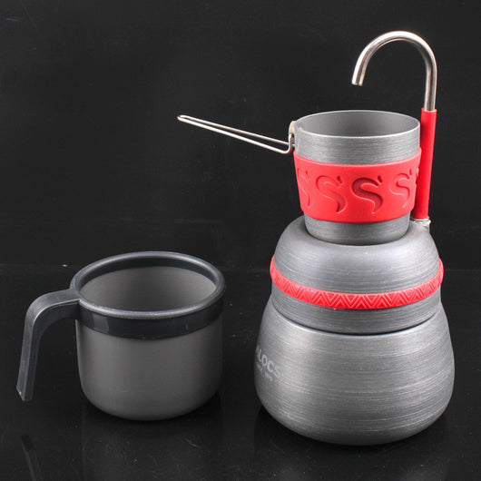 Cafetera Portátil de Aluminio 350ml con Tazas para Camping y Picnic