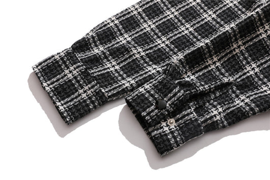 Camisa de Cuadros Hombre con Bordado de Letras - Manga Larga Suelta Estilo Urbano Otoño - Image 24