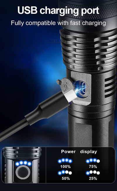 Linterna LED Telescópica XHP70 con Carga USB y Zoom Ajustable - Image 13
