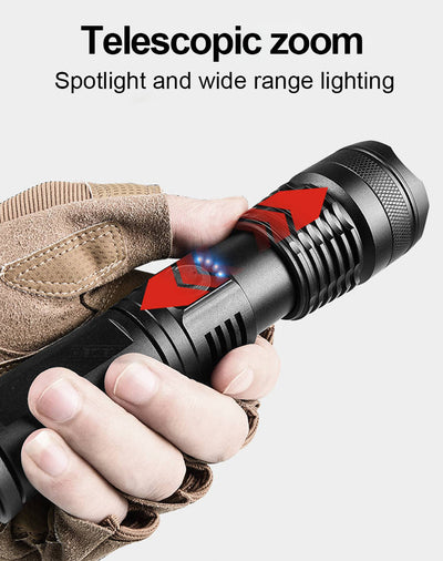 Linterna LED Telescópica XHP70 con Carga USB y Zoom Ajustable - Image 15