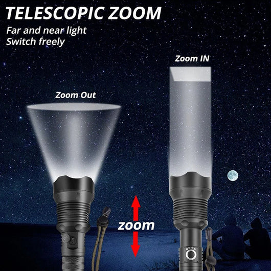 Linterna LED Telescópica XHP70 con Carga USB y Zoom Ajustable - Image 22