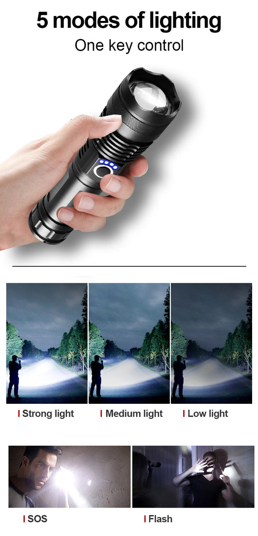 Linterna LED Telescópica XHP70 con Carga USB y Zoom Ajustable - Image 31