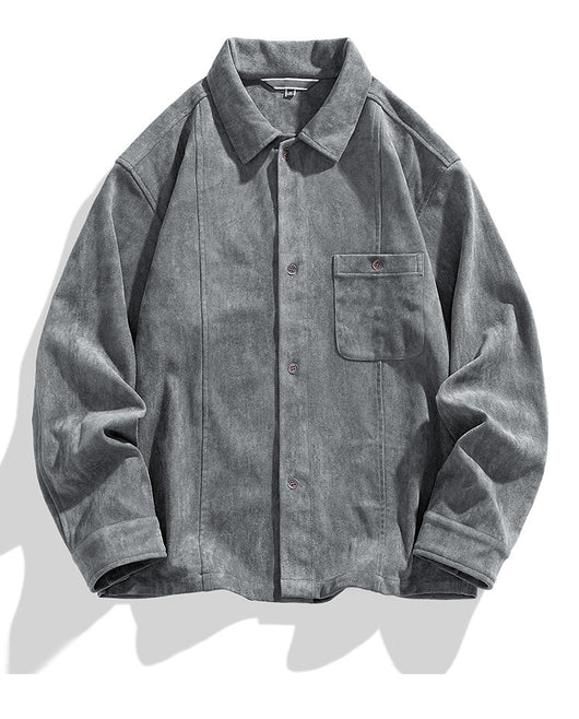 Camisa Retro Americana de Terciopelo Liso para Hombre - Manga Larga Pareja - Image 17