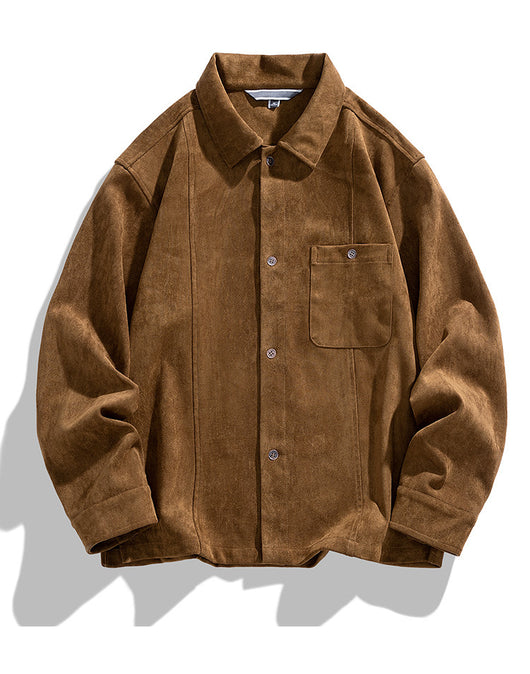Camisa Retro Americana de Terciopelo Liso para Hombre - Manga Larga Pareja - Image 21