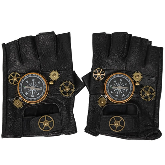 Guantes Steampunk de Cuero Vintage con Brújula - Estilo Retro Medio Dedo - Image 13