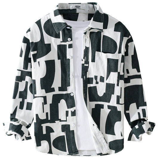 Camisa Manga Larga con Estampado Geométrico de Contraste - Image 12