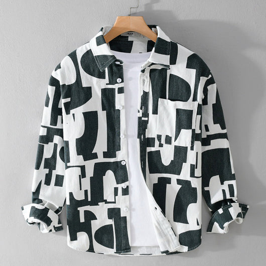 Camisa Manga Larga con Estampado Geométrico de Contraste - Image 15