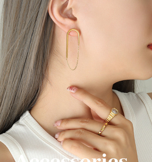 Aretes Cadena Estilo Europeo Americano en Forma de U - Image 12