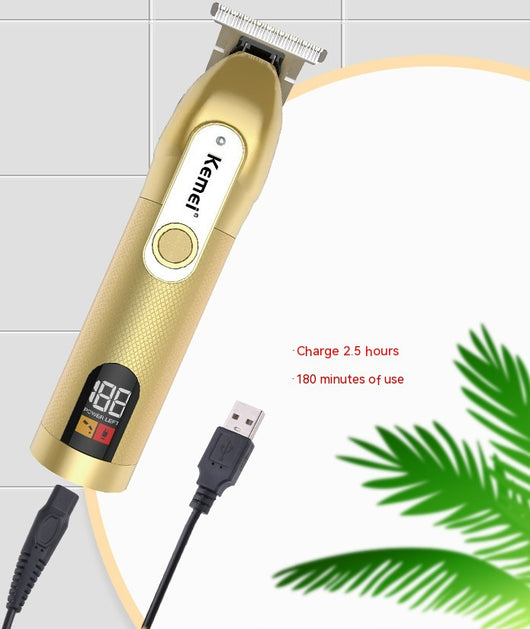 Dark gray Kemei electric hair clipper with a digital display showing "188 POWER LEFT" and a textured grip. - Image 13