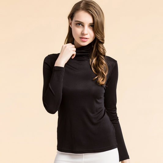 Blusa de Cuello Alto en Seda - Pullover Manga Larga para Mujer