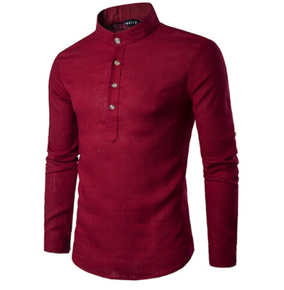 Camisa Casual Hombre Algodón Lino Cuello Mao Manga Larga Estilo Chino Tradicional - Image 13