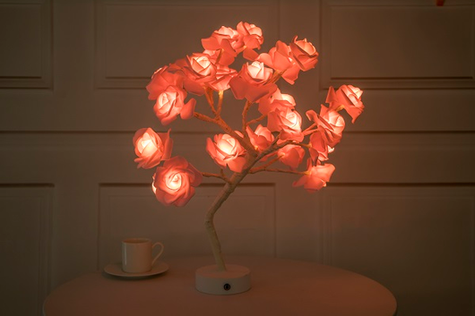 Lámpara LED Flor de Rosa con Árbol Bonsái - Luz Nocturna USB Recargable para Decoración - Image 6