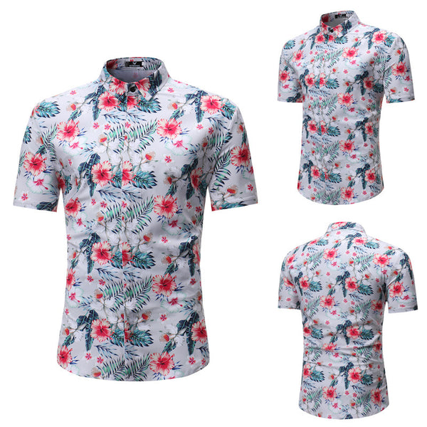 Camisa Floral Casual de Manga Corta para Hombre