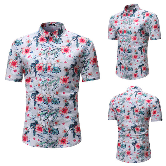 Camisa Floral Casual de Manga Corta para Hombre