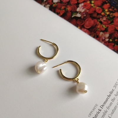 Aretes de Perla de Agua Dulce Estilo Coreano Irregular para Mujer - Image 2