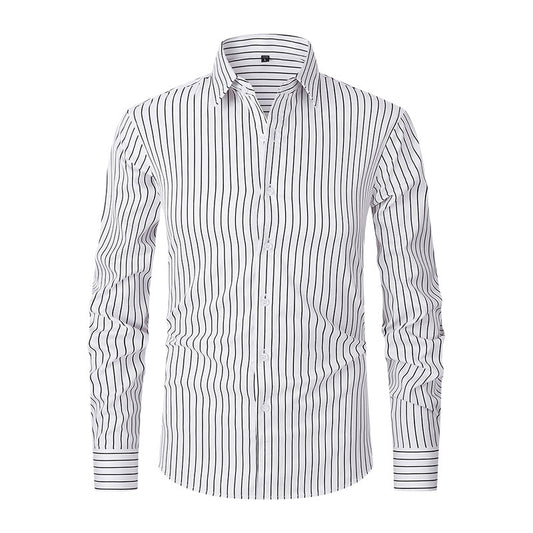 Camisa de Manga Larga en Seda de Hielo con Rayas Coordinadas