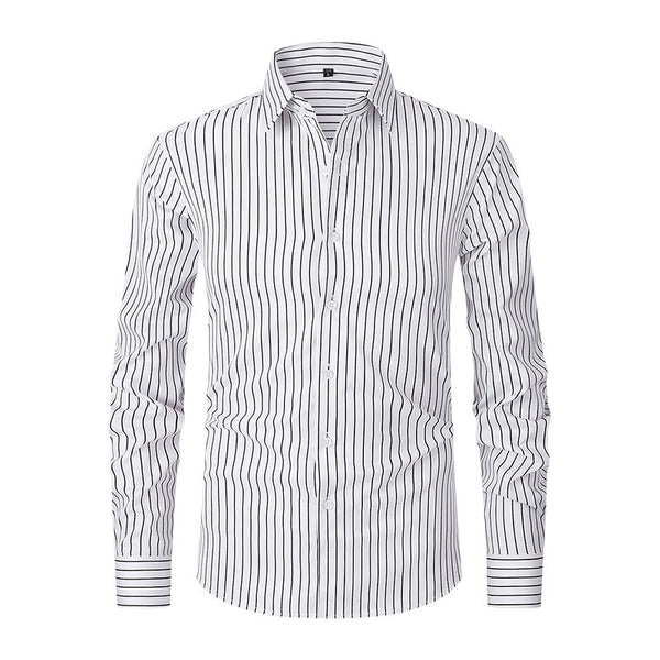 Camisa de Manga Larga en Seda de Hielo con Rayas Coordinadas