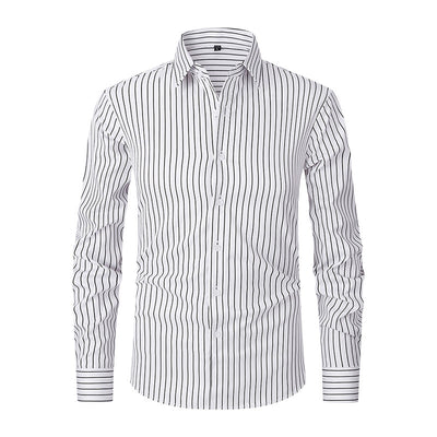 Camisa de Manga Larga en Seda de Hielo con Rayas Coordinadas