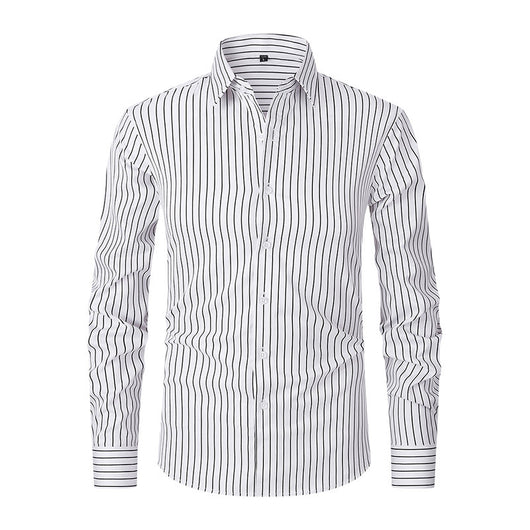 Camisa de Manga Larga en Seda de Hielo con Rayas Coordinadas