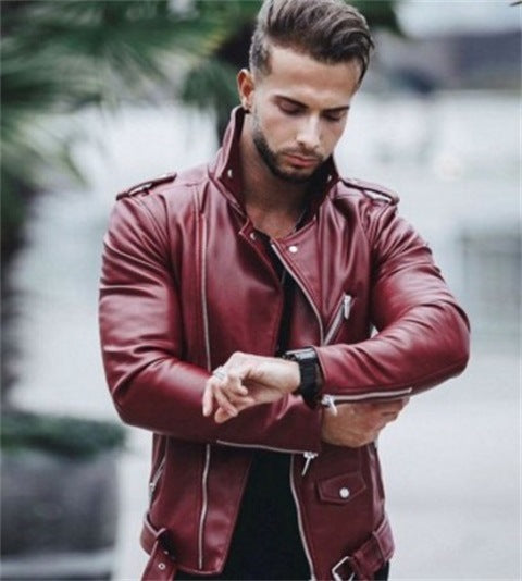 Chaqueta de Cuero para Moto Slim Fit con Cuello Alto y Costuras Reforzadas - Image 2