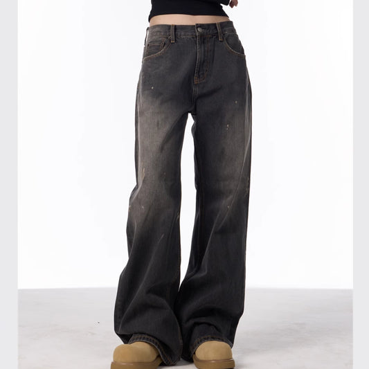 Jeans Rectos Anchos con Efecto Desteñido y Salpicaduras de Tinta para Mujer - Image 2
