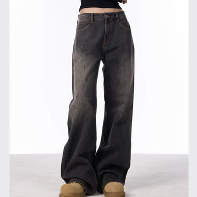 Jeans Rectos Anchos con Efecto Desteñido y Salpicaduras de Tinta para Mujer - Image 2
