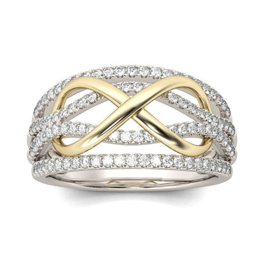 Anillo de Compromiso Bicolor con Moño y Circonia - Joyería para Mujer