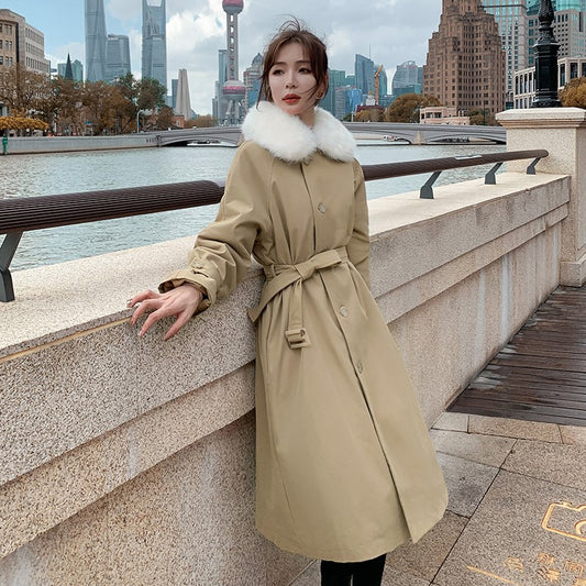 Chaqueta Abrigo Impermeable de Piel de Conejo y Algodón para Mujer