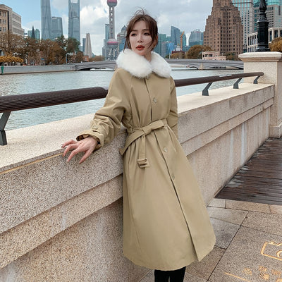 Chaqueta Abrigo Impermeable de Piel de Conejo y Algodón para Mujer
