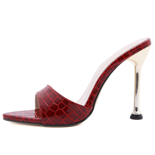 Sandalias Tacón Alto Punta Metálica Boca de Pez Estampado Serpiente - Image 4