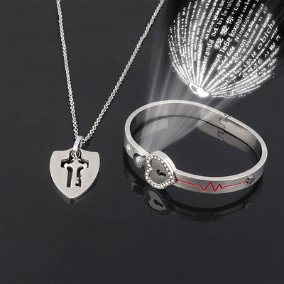 Conjunto de Joyas para Pareja de Acero de Titanio - Pulsera de Candado y Collar de Llave - Image 12