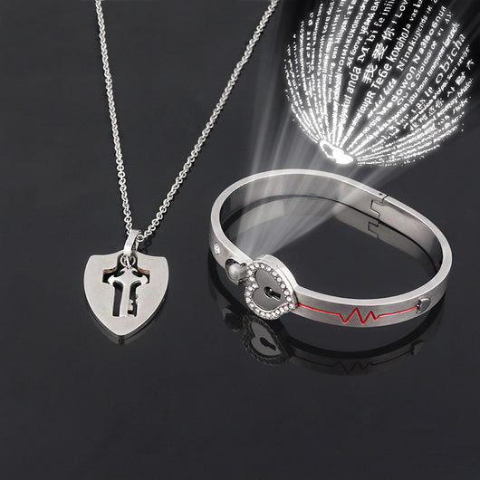 Conjunto de Joyas para Pareja de Acero de Titanio - Pulsera de Candado y Collar de Llave - Image 12