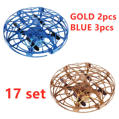 Gold mini UFO drone with a spherical protective cage and black propellers, sold as a 3-piece set. - Image 20
