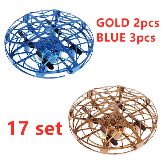 Gold mini UFO drone with a spherical protective cage and black propellers, sold as a 3-piece set. - Image 20
