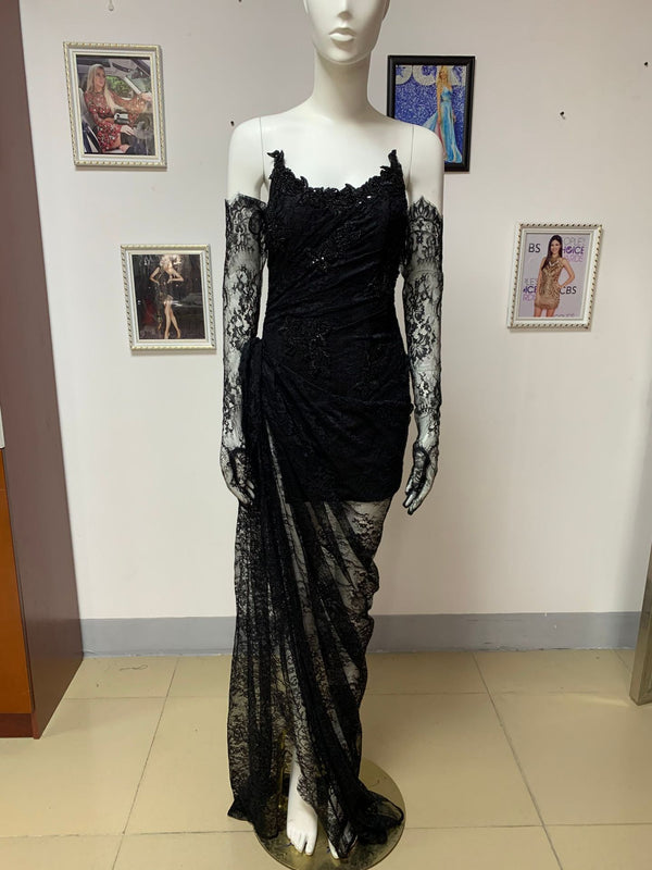 Vestido Largo Strapless con Encaje, Cuentas Brillantes y Abertura Sensual - Image 6