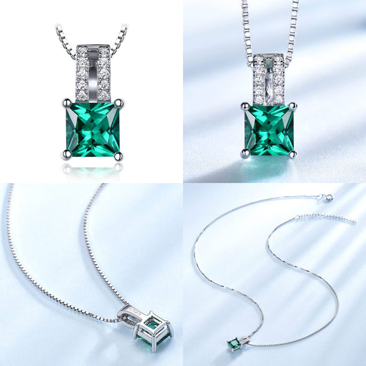 Collar Rectangular de Esmeralda Verde Nano en Plata 925 - Image 7