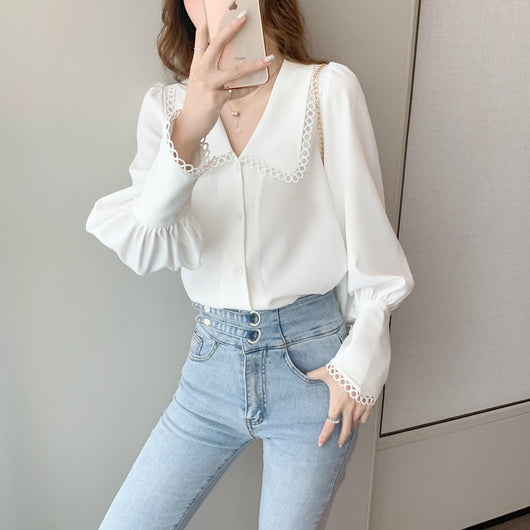 Blusa de Gasa Blanca Manga Larga - Elegancia Francesa