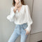 White Chiffon Long Sleeve Blouse - French Elegance