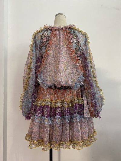 Vestido Largo Floral con Cintura Ajustada y Mangas Farol - Image 25